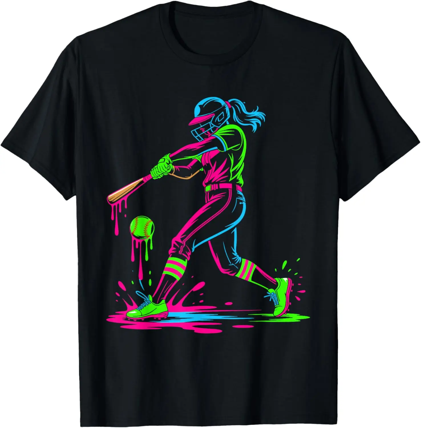 Softball Ice Cream Drip T-Shirt, Casual Graphic Printed Tee for Men, Women & Youth, Unisex Classic Fit Cotton Crewneck Shirt, Casual Graphic Shirt