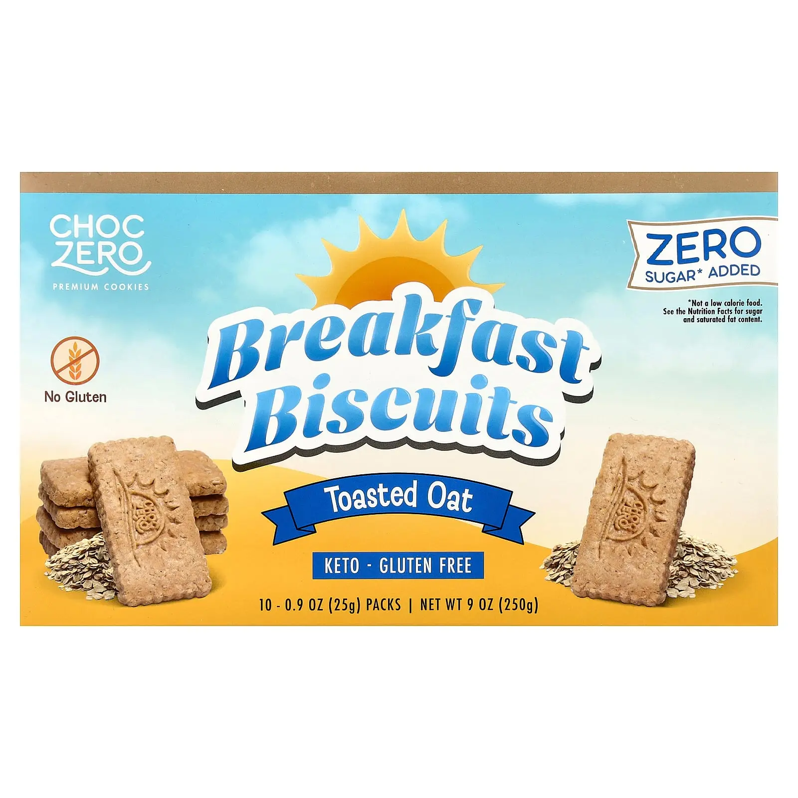 ChocZero Premium Cookies, Breakfast Biscuits, Toasted Oat, 10 Packs (0.9 oz (25 g) Each