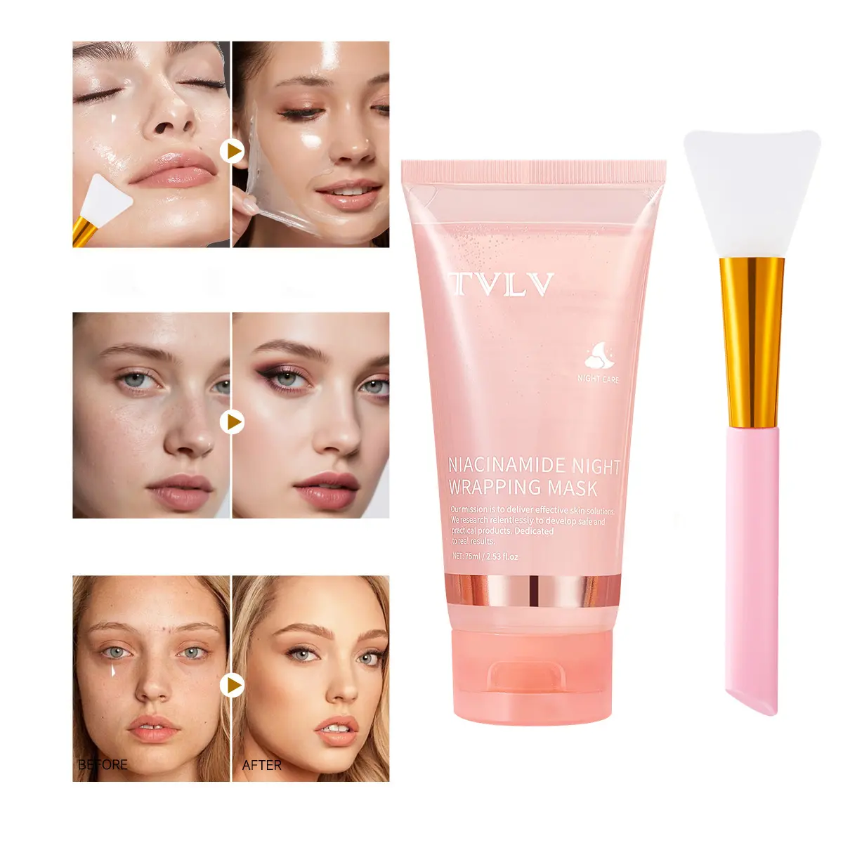 Niacinamide Night Wrapping Mask, Glows Dull Skin, Firming, Hydrating & Moisturizing, Light & Moist Non-Sticky Texture