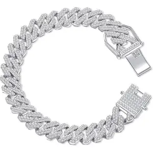 VÈRA Micro Diamond Prong Cuban Bracelet | Better Than Black Friday Deals | Silver Plated Cuban Link Bracelet for Men & Women| 14mm Diamond  5A+ Cubic Zirconia| 7/8 inch Length Hip Hop Jewely interchangeable Men's Chain rapper