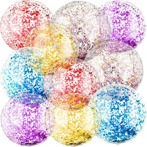 Set of 4 Inflatable Beach Balls 40cm Glowing Summer Pool Disco Balls, Colorful Confetti Floating Party Decorations for Outdoor Weddings & Birthday Celebrations, Pool Floats, Inflatable Pool Floaters