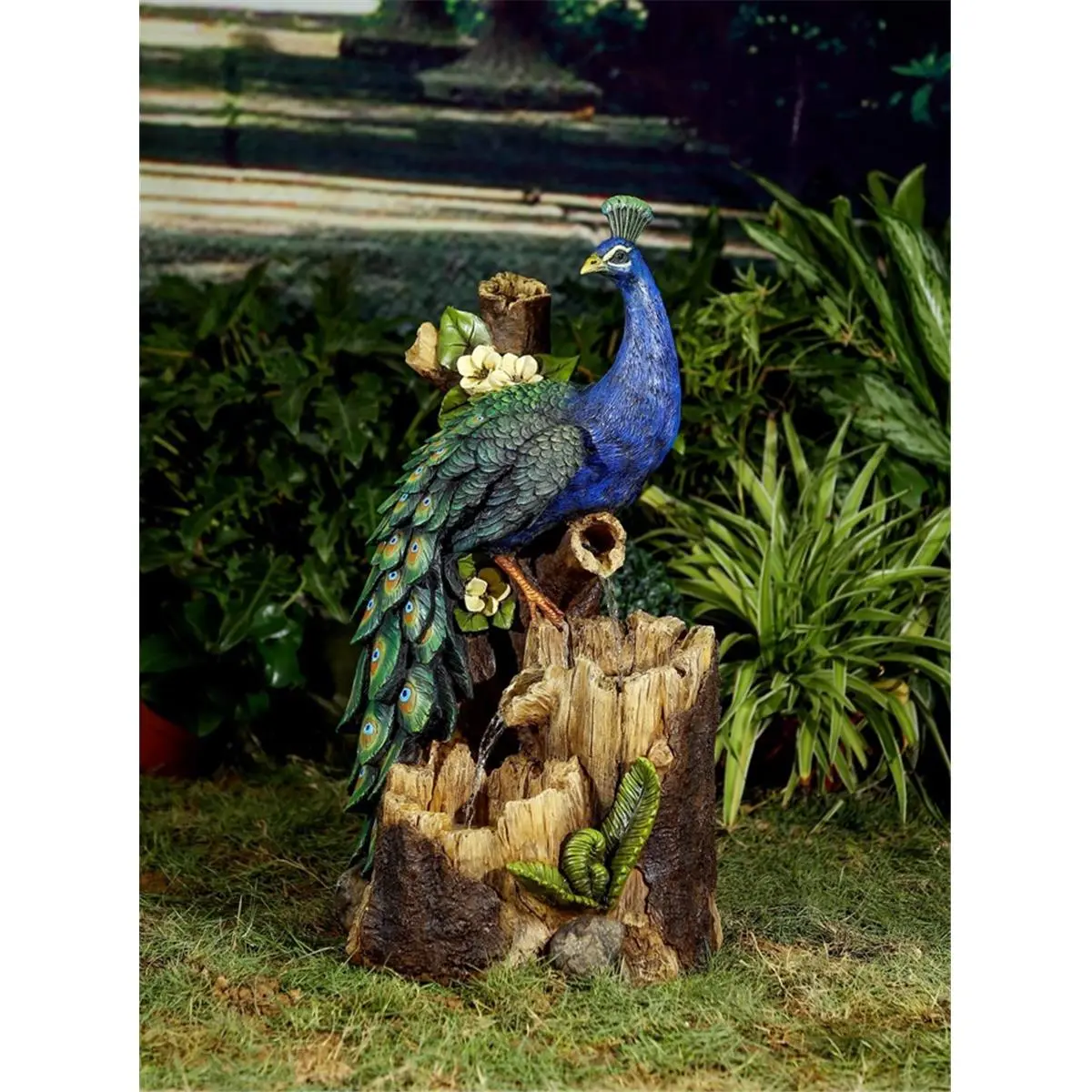 212 MAIN Polyresin Peacock-Shape Garden Fountain with Elegant Tail - 14.6x11x28in Weatherproof Patio Focal Point, No Tools Required Sturdy Construction, All Seasons Dog & Cat Feeding Supply, Bird Bath Accent, Garden Fountains, Fountains & Bird Baths
