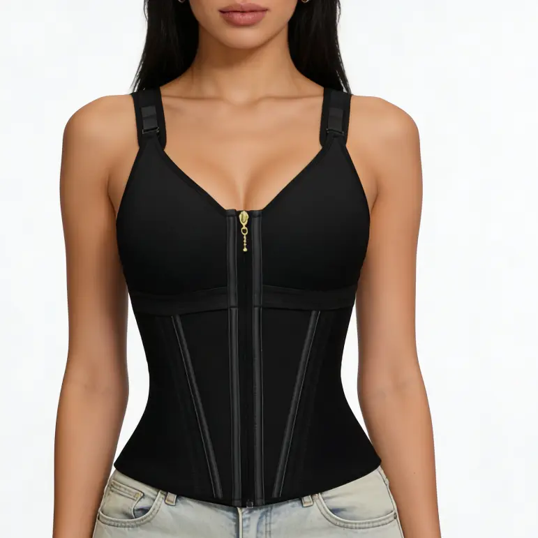 Women's Colombian Faja Shapewear Vest, Nylon-Spandex Compression Crop Tank with Adjustable Straps and Zipper & Hook Closure, Plus Size