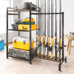 SOYEEZE Fishing Rod Holder for 14 Rods, Ground Stand Fishing Pole Holders for Garage, 2-Sided Vertical Fish Rod Rack for Tackle Box, Fishing Supplies,a Display Fish Gear Storage Gift for Man