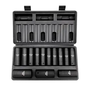 【Summervibes】VEVOR 1/2" Drive Impact Socket Set, 13 Piece Deep Socket Set Metric 10-24mm, 6 Point CR-V Alloy Steel for Auto Repair, Easy-to-Read Size Markings, Rugged Construction, Includes Storage Case