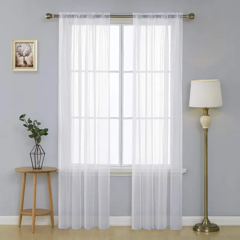 Deconovo White Gauze Breathable Rod Pocket Sheer Curtains (2 Panels, Hand-Wash Easy, Do Not Bleach) - Lightweight Decorative Design Window Drapes for Bedroom, Sheer Wall Hangings, Home Decoration Curtain