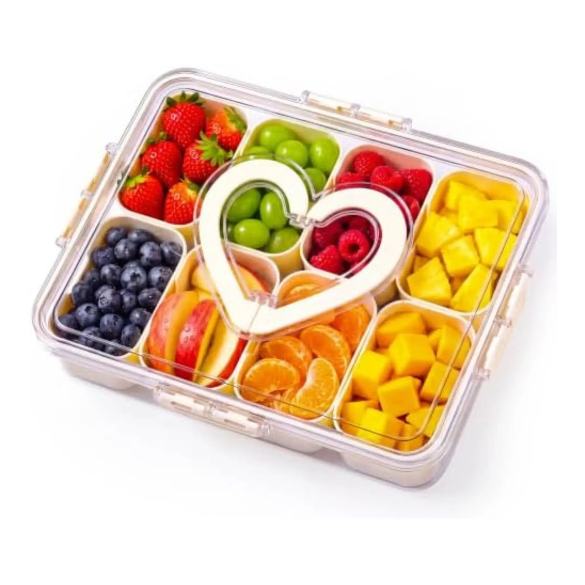 Snackle Box Container Leakproof 8 Compartment Snack Tray w/ Handle Portable