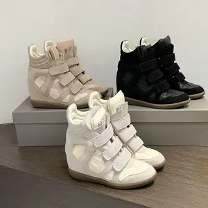 2026 Velcro Invisible Inner Height Increase Women's Shoes 8CM Slope Heel Color Matching Sports Leisure High Top Sneakers for Comfortable Wear