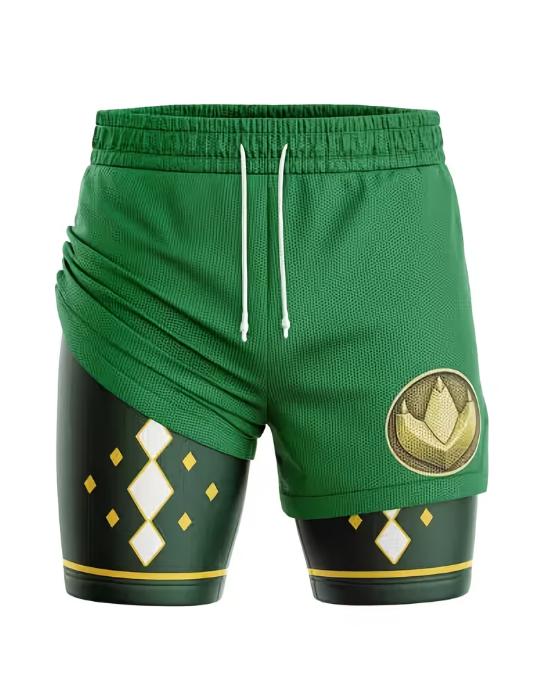 Green Ninjetti Ranger Power Rangers 2-in-1 Performance Shorts Summer Double Layer Beach Pants Fitness Training Pant Sports Swimming Shorts