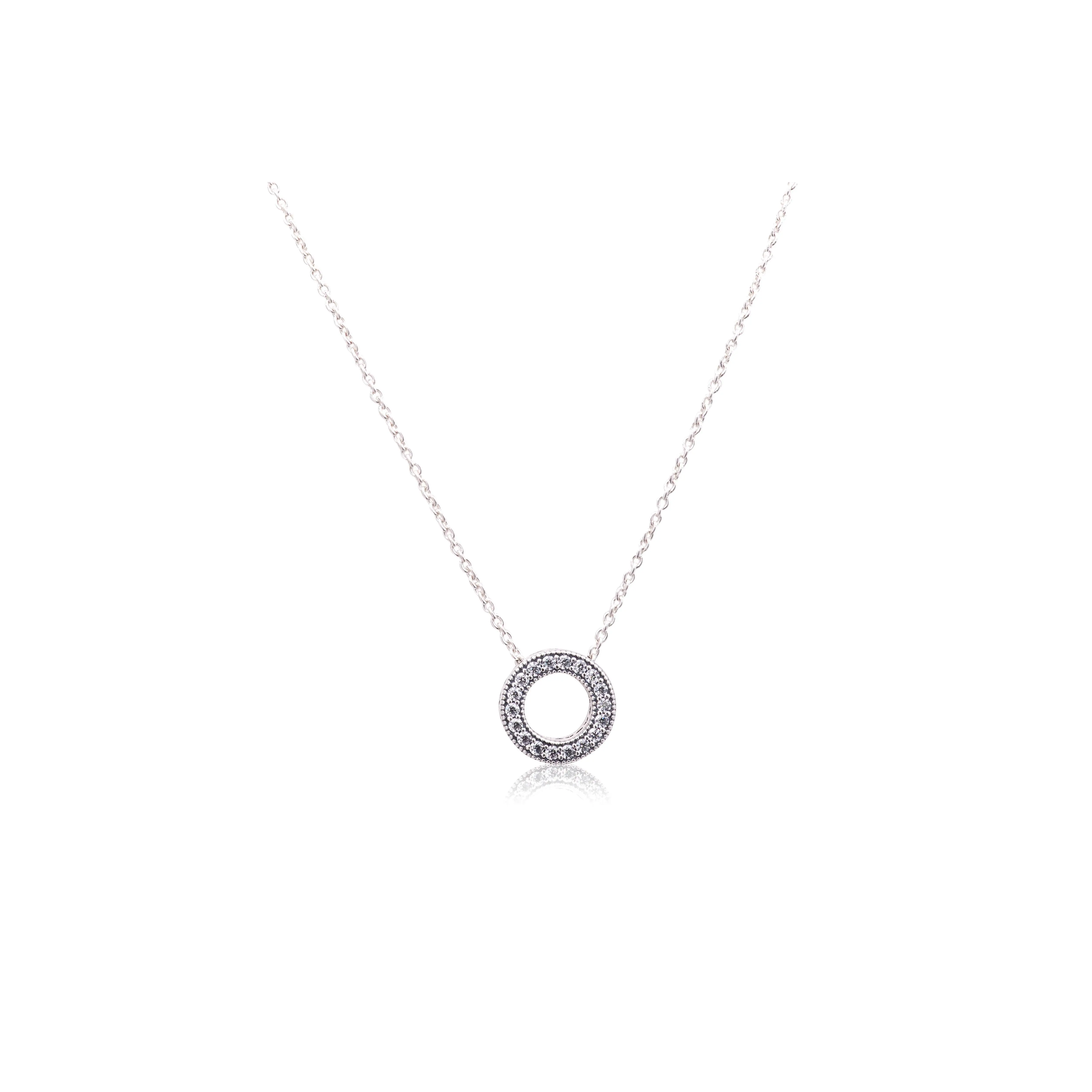 PANDORA Silver Necklaces & Pendants, Hearts Design Necklace with Shimmering Circle Stones, Everyday Double Look Jewelry - 397436CZ-45, Heart Necklace, Two Sides