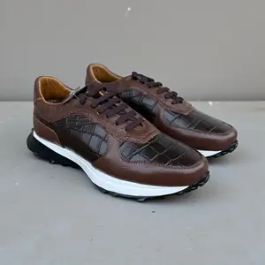 Mens lace up Genuine leather sneakers with alligator print Zapato para caballero de piel Casual Footwear