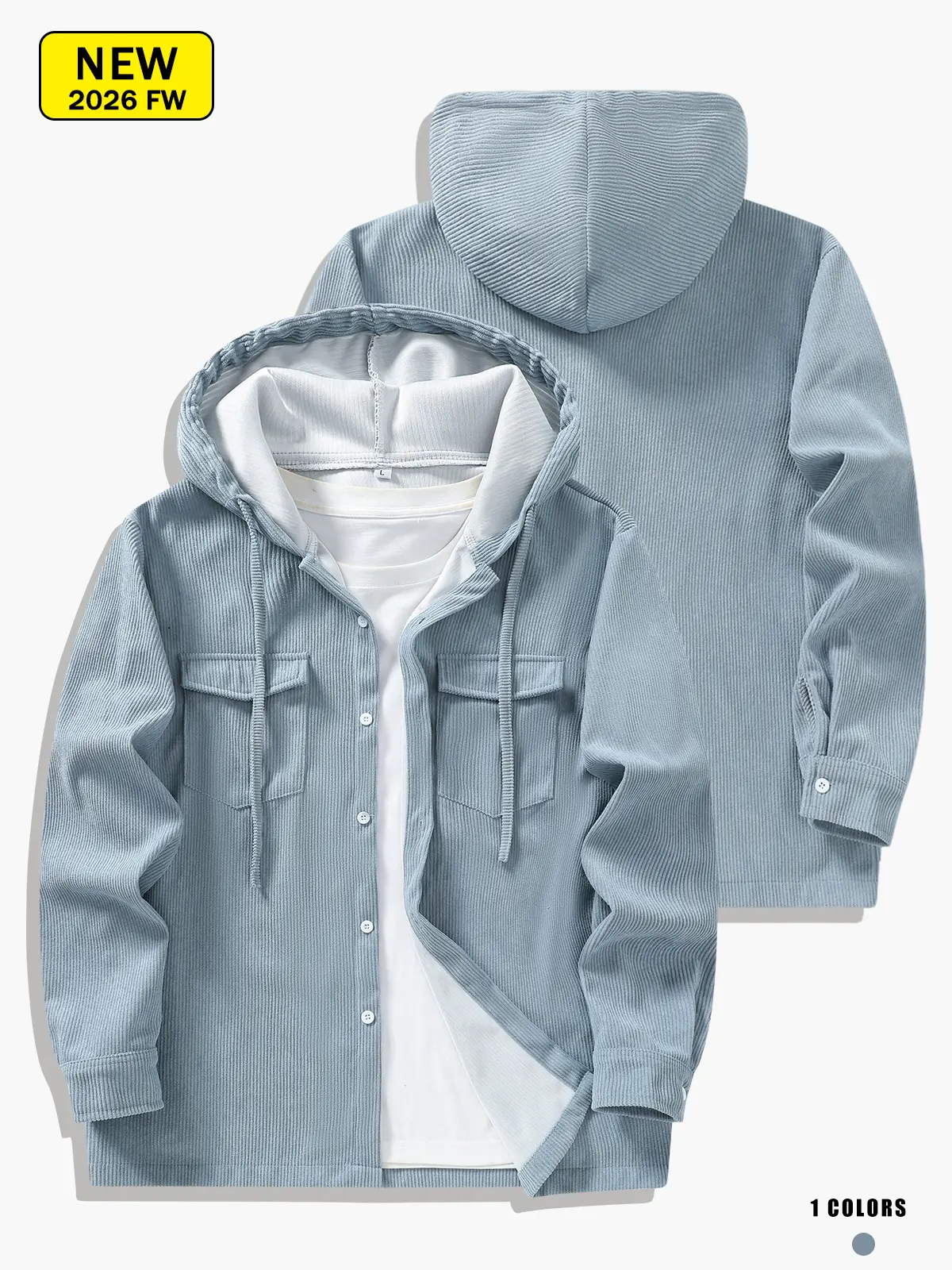 Men’s corduroy hooded shirt jacket, retro casual style, warm and comfortable, for spring and autumn