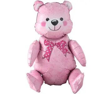 24inch Self-Standing Baby Girl Blue Pink Animal Bear Ball Boy 4D Bear Foil Balloon Birthday Party Baby Shower Decoration Children's Toy (3D Pink)