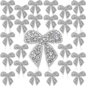 [DIY Crafts, Fashion Designers] 24pcs Glittering Bow Patches Iron on Rhinestone Crystal Appliques Patches Bow Knot Sparkling Crystal Cheer Iron on for Clothes Jeans Jackets Bags Backpacks Hats Shoes Decorations Crafts, DIY Crafts, Clothing Embellishment