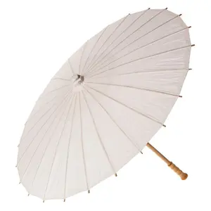 Large 32" Wedding White Paper Parasol Umbrellas with Long Elegant Handle