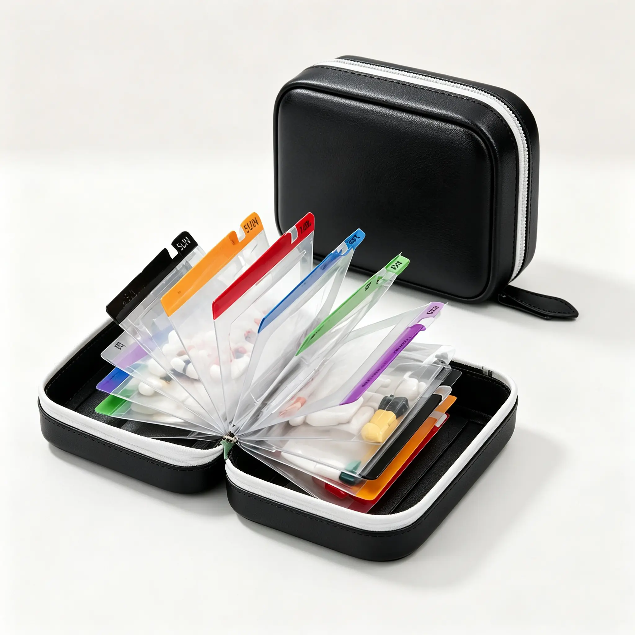 Large Weekly Pill Organizer, Reusable, 14pcs Bags Inside, 7 to 14 Days of Meds, A8 Waterproof Pill Pouch Set, Family Travel Medical Organizer
