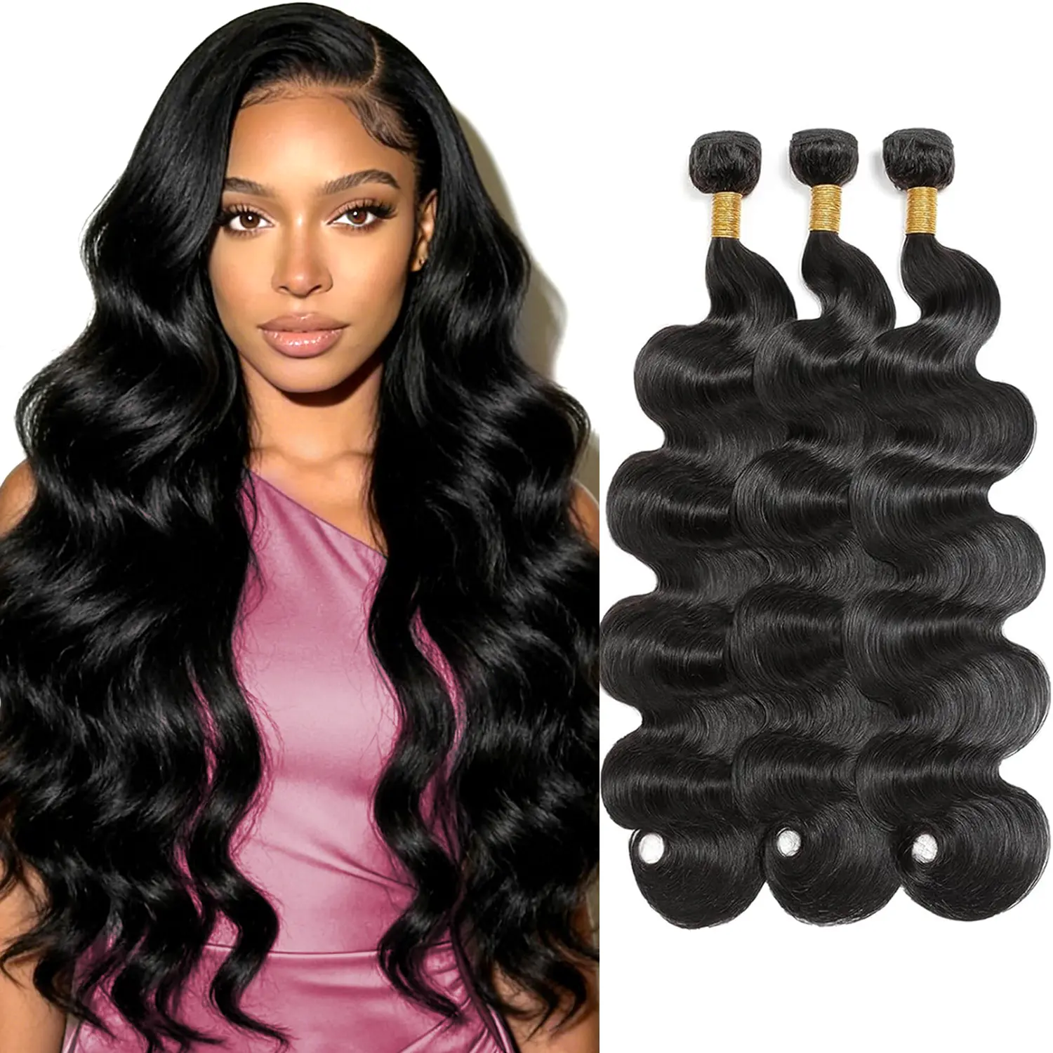 URFIRST 12A Human Hair Bundles Body Wave 100% Unprocessed Brazilian Virgin Hair 3 Bundles Human Hair Extensions Quick Weave Natural Black