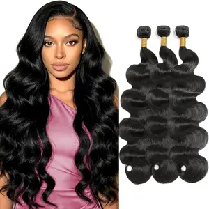 URFIRST 12A Human Hair Bundles Body Wave 100% Unprocessed Brazilian Virgin Hair 3 Bundles Human Hair Extensions Quick Weave Natural Black