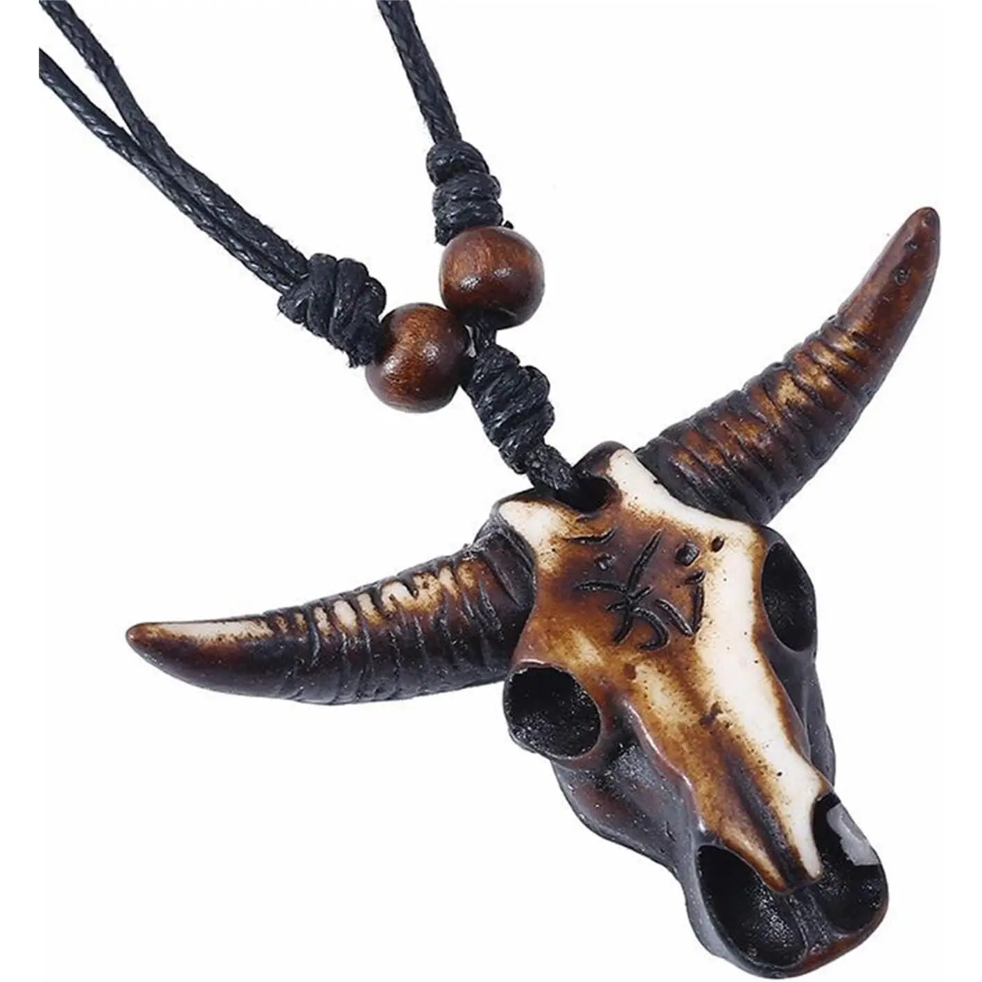 Western Cowboy Necklace for Men Women Leather Necktie Rope Cord Pendant Necklace Braided Tribal Necklace Bohemian Ox Shape Cow Animal Pendant Necklaces Vintage Bull Ethnic Necklace Vacation Beach Statement Jewelry