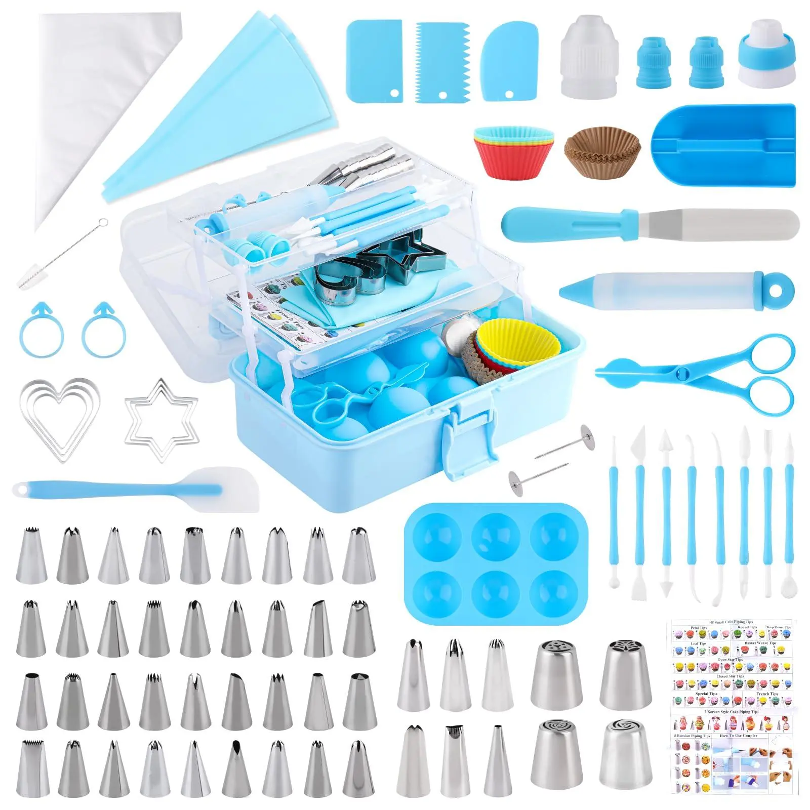 238-Piece Smooth Stainless Steel & Plastic Cake Decorating Tool Kit - Includes Piping Bags, Tips, Spatulas, Scraper, Scissors, Box; For Floral, Star Designs, Cookie Carving; Ideal for Viral Cakes, Wedding Bakeware Gift, Home Supplies