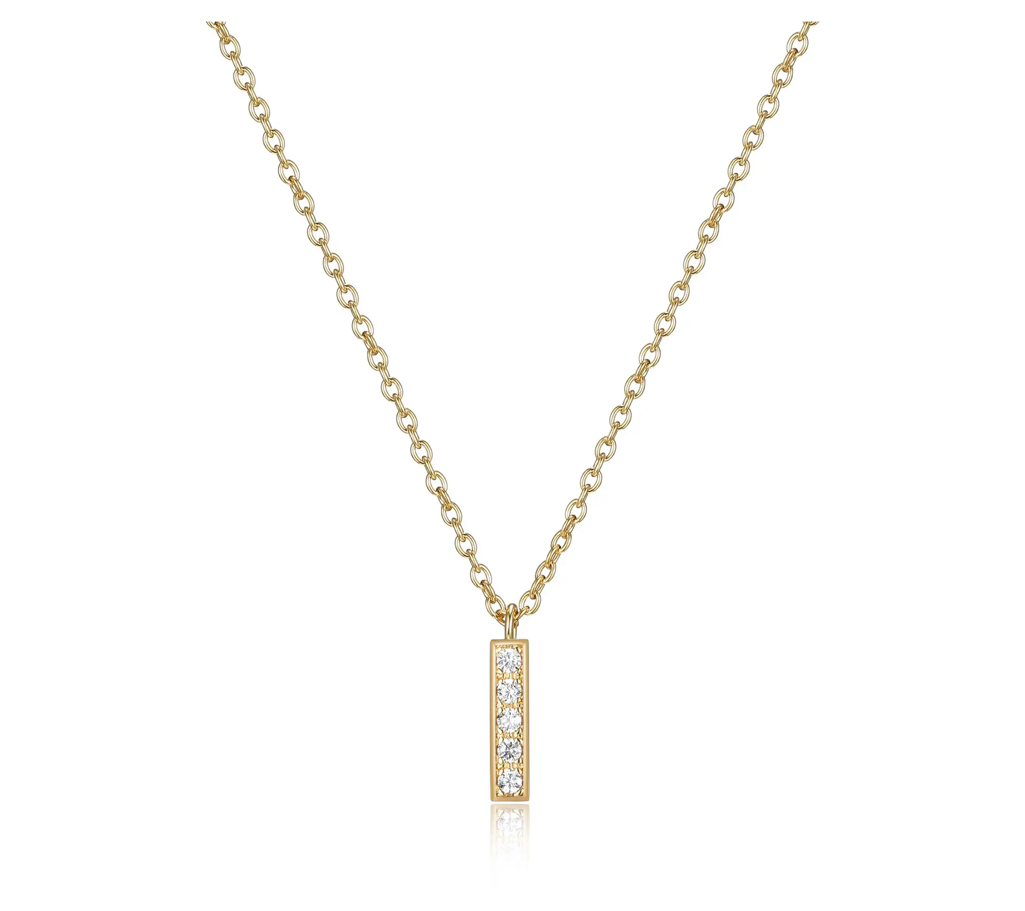 Diamonique Mini Bar Necklace, 18K Gold Clad