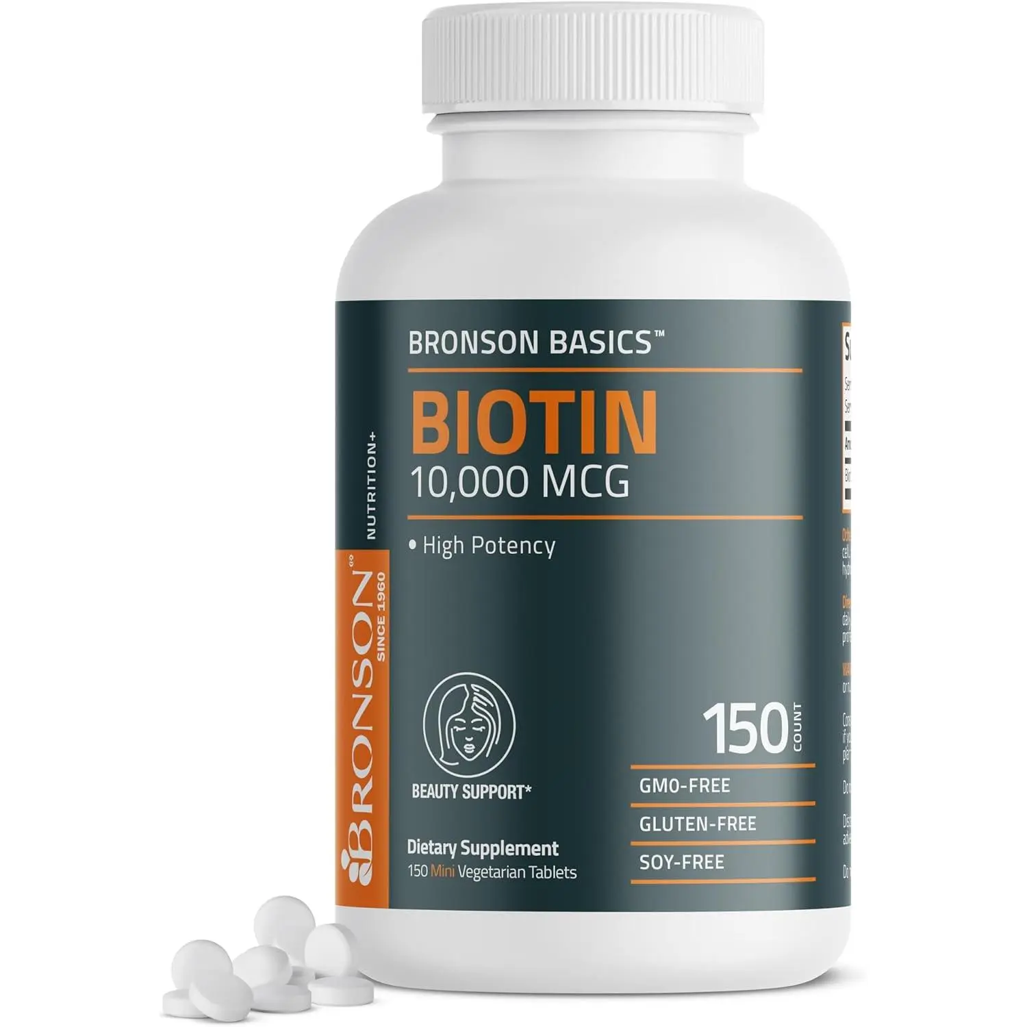 Bronson Labs Biotin 10,000mcg Healthcare Dietary Supplement - 150 Tablets for Adults, Hair & Nail Care, Skin Care Support, Vegetarian, Non-GMO