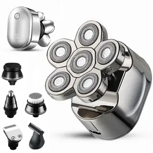6-In-1 Men's Grooming Kit, Multi-Function Electric Razor with 6 Blades, Waterproof Head Shaver, LED Display and USB Charging, Body Hair & Nose Hair Trimmer