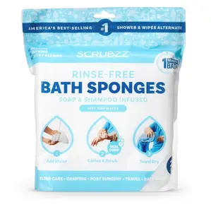 Scrubzz Disposable Rinse Free Bathing Wipes - 25 Pack - All-in-1 Single Use Shower Wipes, Simply Dampen, Lather, and Dry Without Shampoo or Rinsing