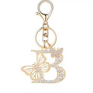 A Stylish And Luxurious Butterfly Keychain Featuring All 26 Letters of The English Alphabet, Adorned with Rhinestones And a Premium Golden Metal Initial. This Accessory Can Be Used As a Bag Charm Or a Car Pendant, Keychain For Bags, Stylish Keyring