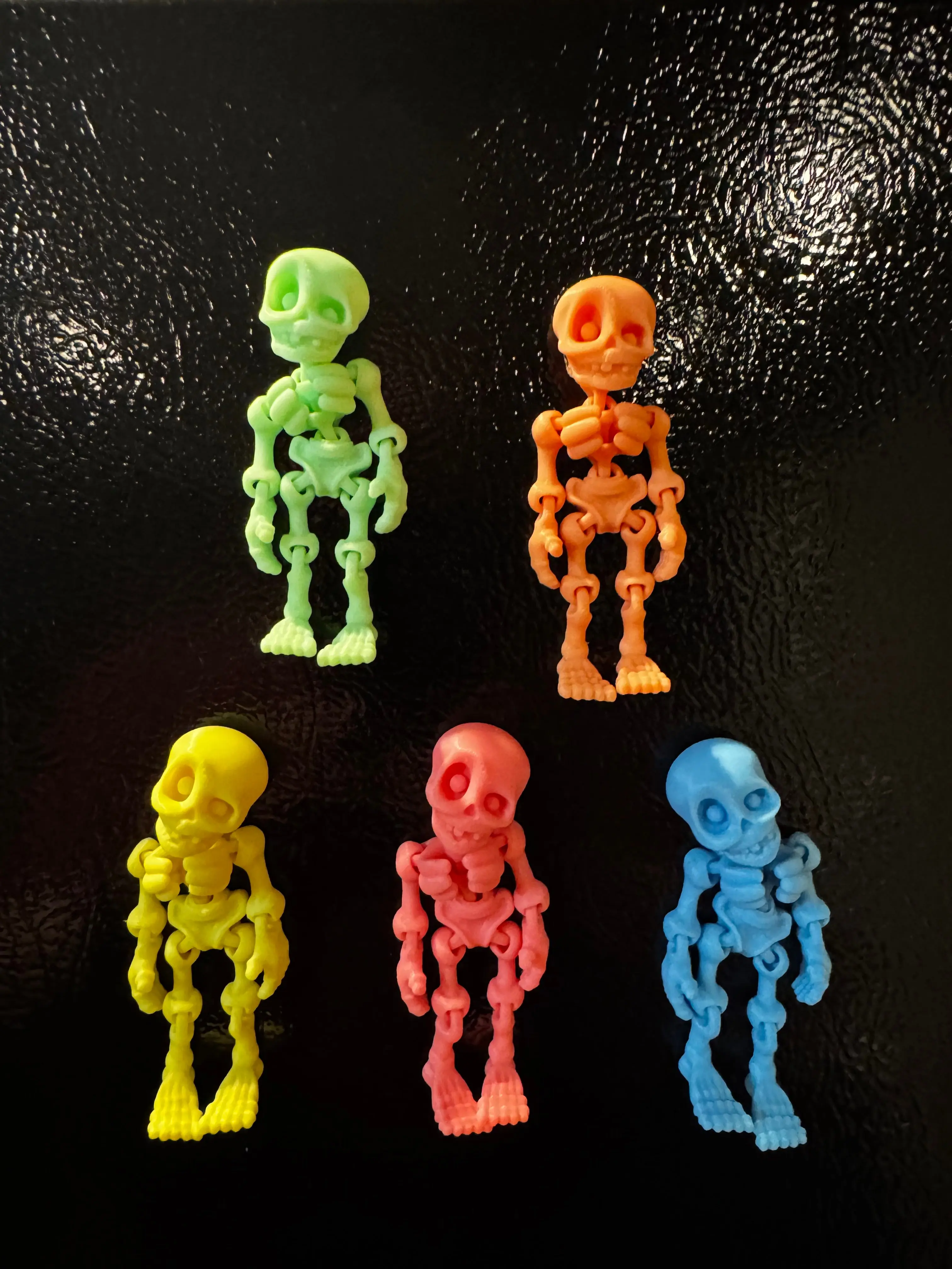 5 Glowing 3D Printed Skeleton Magnets | Movable Joints | Fridge Halloween Decor Desk Toy