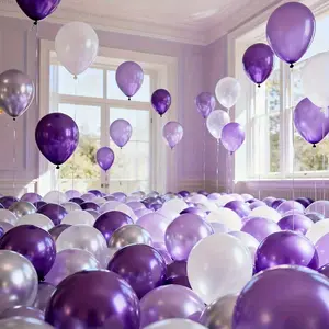 60pcs, Purple and white gradient series balloon set, Metallic Latex Balloons, perfect for Memorable moments, birthdays, weddings, Valentine's Day, school opening ceremonies, graduation season, home decoration, balloon decoration, balloon parties