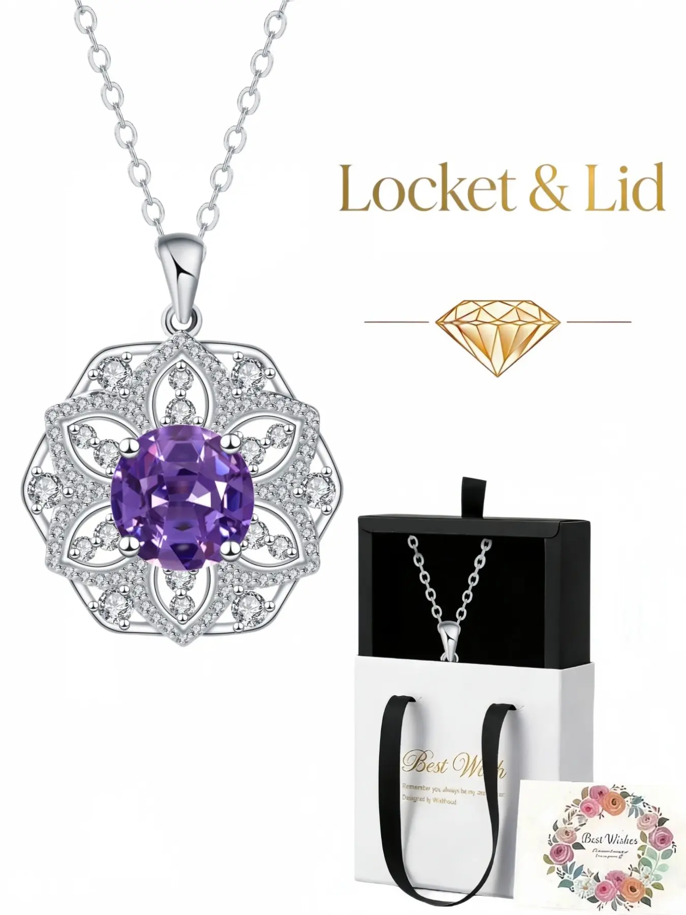 Purple Crystal Flower Cluster Diamond Pendant Original sparkling purple crystal & diamond necklace for women.With an exquisite drawer-style jewelry box.Ideal for birthdays, Mother's Day, Valentine's Day, Christmas and anniversaries.
