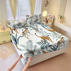 Tropical jungle animal print fitted sheet set,Includes 1 Fitted Sheet & 2 Pillowcases without Filler,Features lively and adorable animal designs,Illustrated in a detailed style,A perfect holiday bedroom bedding gift,Multiple styles available.