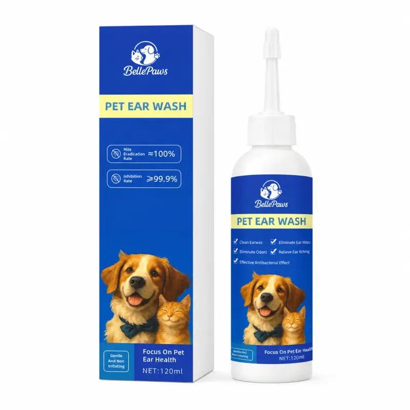 BellePaws Pet Ear Cleaner - Herbal Formula for Dogs & Cats - 120ml Gentle Ear Care Solution - Relieves Itchy Ears & Removes Odor - Wipes 60pcs | Chamomile, Honey & Aloe | Gentle Multi-purpose Wipes for Ears, Teeth