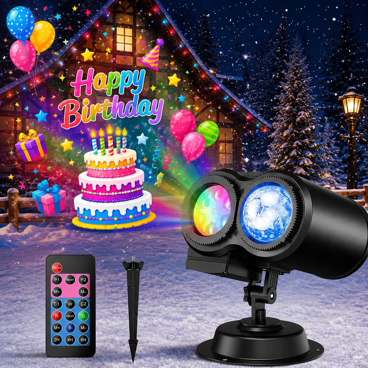12-in-1 Holiday Projector Light, 3D Water Wave LED Outdoor Projection Light with 12 HD Slides, Waterproof Party Stage Light for Birthday Party, Christmas, Halloween, Thanksgiving, Valentine’s Day & Home Decor