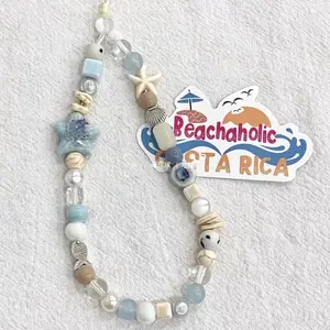 Sea Breeze Blue Star Mobile Phone Chain, Wrist Strap, High Quality Hanging Chain, Camera Pendant, Original Chain Bead String, Female Pendant, Phone Charm, Phone Lanyard