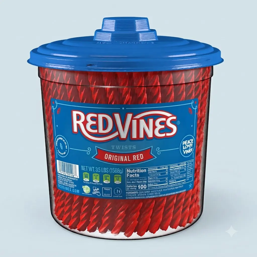 Red Vines Twists Original Red Candy 3.5 lbs Party Size Jar Fat Free Soft Chewy Licorice Movie Night Sweet Snack Candy