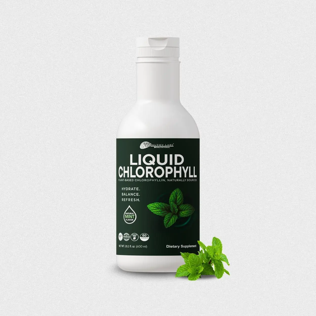 VIDA Vegan Gluten-Free Herbal Chlorophyll Liquid Dietary Supplement Bottle - 20oz Natural Mint Flavor, Herbs-Infused for Fresh Breath & Adult Health Support