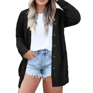 Aleumdr Women's Plus Size Cardigans Casual Long Sleeve Waffle Knit Front Button Tops 1X-5X Soft Breathable Stretchy Skin-Friendly Comfortable Everyday Wear  Knitwear Womenswear Shirts Blouses Basic SwimWeek