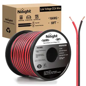 Nilight 50FT 16AWG Copper Clad Aluminum Wire 16/2 Gauge Red Black CCA Electrical Cable 2 Conductor Parallel 12V/24V DC Flexible Extension Cords for Car Audio Radio Speaker Amplifier