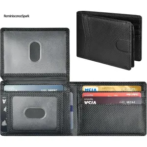Men's Minimalist Carbon Fiber RFID Blocking Wallet – Portable Slim Front Pocket Design, Leather Card Holder with 2 ID Windows, Business Desk Gadget & Perfect Back to School 2026 Essential for Men