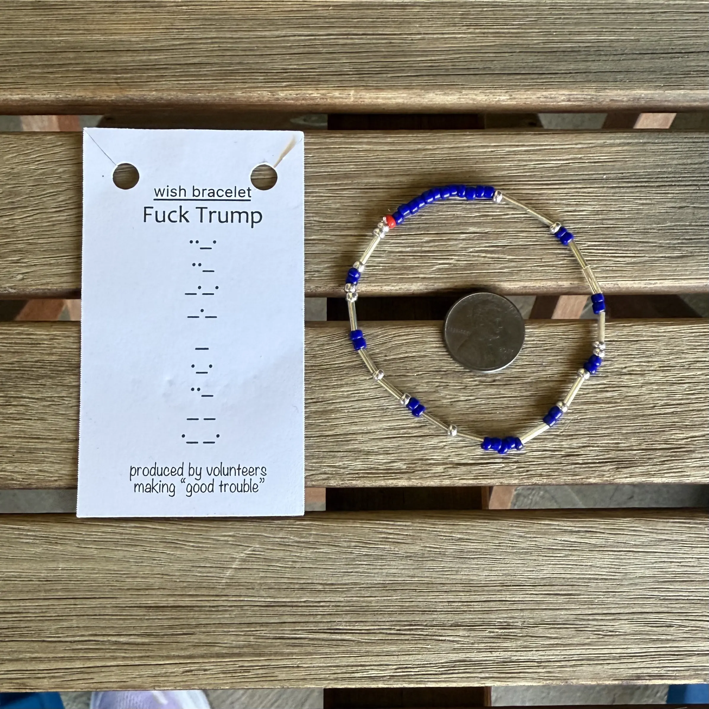 F*CK TRUMP Morse Code Seed Bead Bracelet - All Proceeds Donated to Democratic Causes Making Good Trouble Wish Bracelet