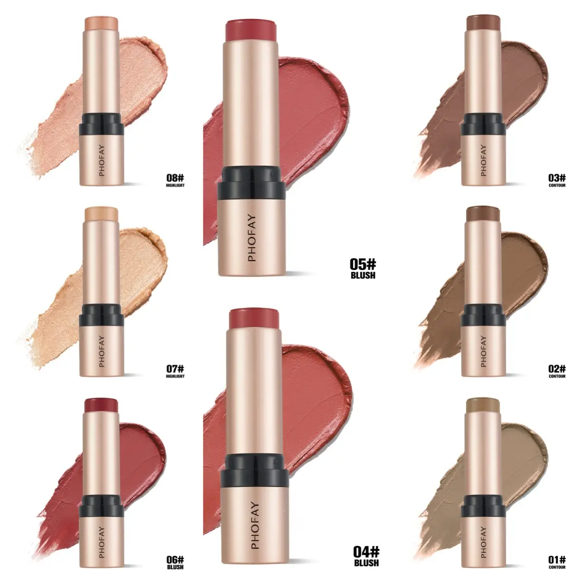 02# Contour Cream Stick with Removable Brush, 10g Moisturizing Alcohol-Free Cosmetic for Smooth Sculpting, Cheekbone Definition & Weightless Blend, High Point Finish, Non-Irritating Formulation
