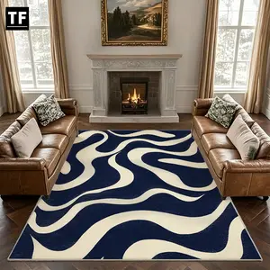1pc Modern Artistic Rug, Large Rectangular Velvet Carpet, Anti-Slip Backing, Abstract Fluid Design, Living Room/bedroom/hallway, 850g/m², 6m²
