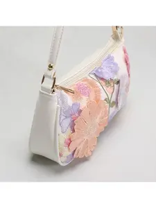 Elegant Floral Embroidered Women's Bag, Delicate Shoulder Bag, Fashionable Shoulder Bag, Beaded Handbag, Party Date Festive Holiday, Random Flower Design