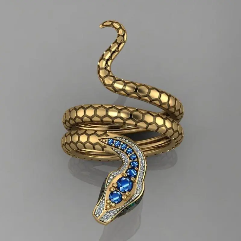 Unisex Funky Metal Coated Retro Blue Cubic Zirconia 3D Snake Ring - Plain Surface Gothic Lolita Costume Jewelry for Festivals, Casual Wear
