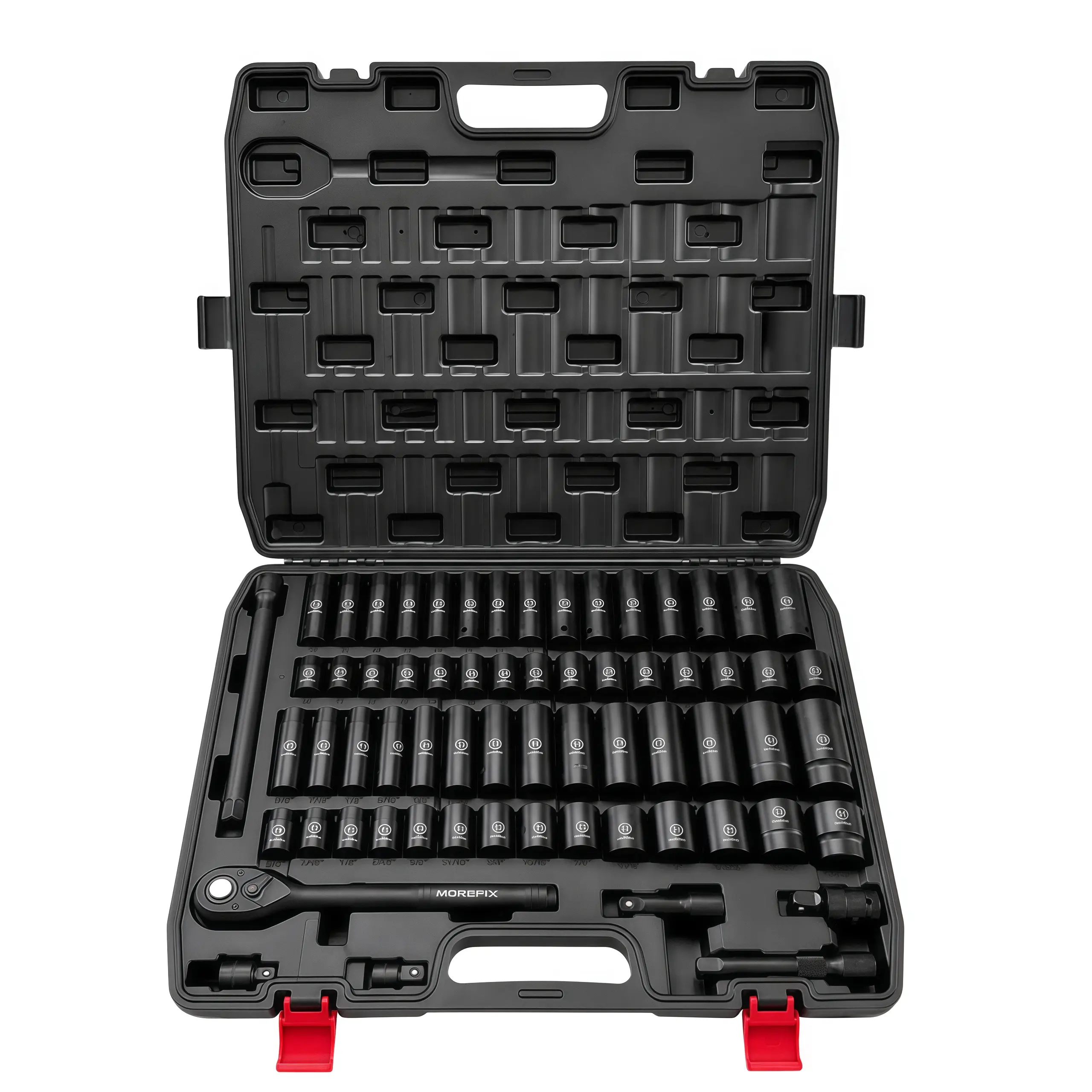 65-Piece Impact Socket Set, 1/2" & 3/8" Drive, SAE 3/8"–1-1/4" and Metric 10–24mm, 6-Point CR-V Alloy Steel Sockets with Easy-Read Markings and Storage Case for Heavy-Duty Auto Repair, ToolTok Garage Essential