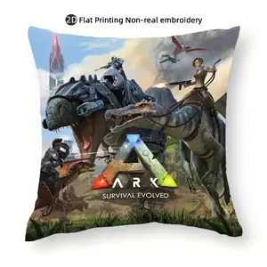 1pc Ark: Survival Evolved Decorative Pillow Cover - Retro Gaming Design with Dinosaurs & Characters, Machine Washable Zipper Closure, Home Decor for Bedroom, Living Room, Holiday Gift (No Insert), Bedroom Accent, Flat Print Quality, Dinosaur Theme