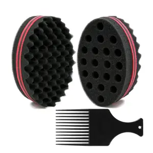 Big Holes Barber Hair Brush Sponge Dreads Locking Twist Afro Curl Coil Wave Hair Care Tool, 2 Pcs with 1 Pc Hair Pick