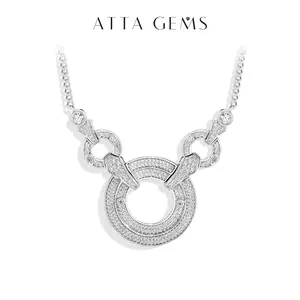 ATTAGEMS Luxury Round Shape D Color VVS1 Lab-Created Moissanite Necklace for Women 925 Sterling Silver Necklace Daily Wear Perfect Gift Choice for Anniversary Valentine's Day Fine Jewelry N058